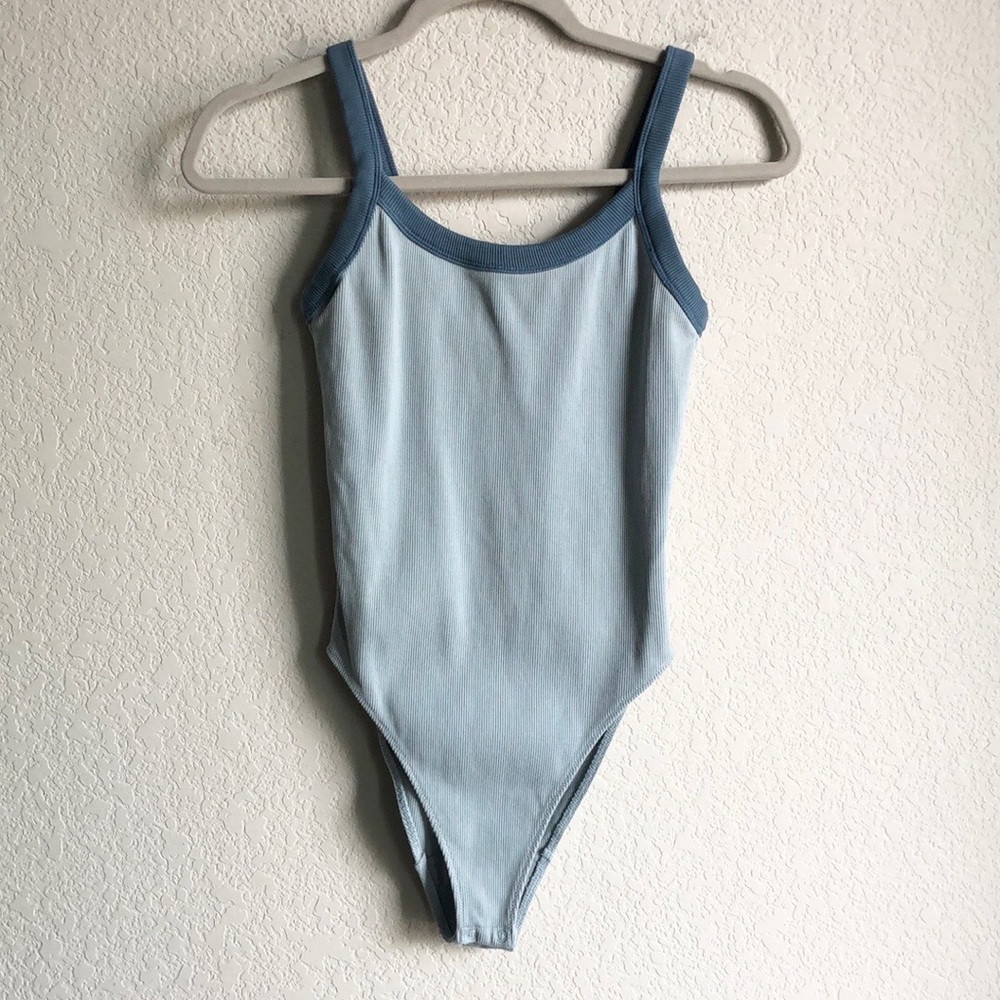 Everlane The Ringer Tank Bodysuit Blue Cotton Ribbed XS